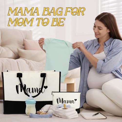 Image of Mama Bag Tote New Mom Gifts, Mom to be Gifts for Mommy Birthday Mothers Day | Large Capacity,Easy to Clean and Reusable, Waterproof Coating, Hospital Bag Essentials, New Mom Care Package