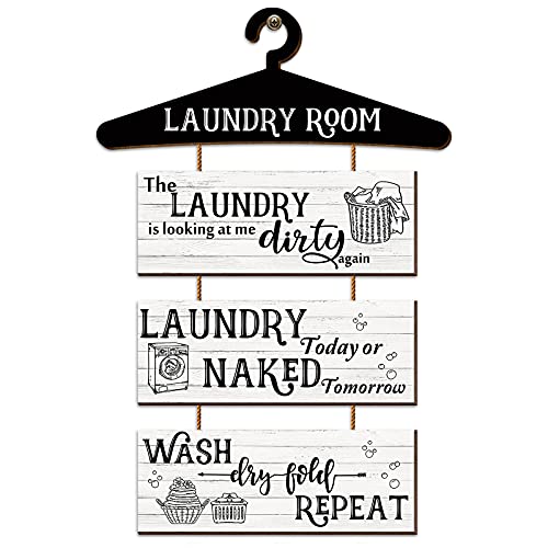 Laundry Room Decor 4 Pieces Wooden Laundry Room Signs Wall Decor Funny Laundry Room Signs Vintage Laundry Room Wash Dry Fold Repeat Signs Farmhouse Laundry Rustic Wall Decors for Laundry Room Decors