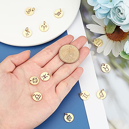 SUNNYCLUE 12Pcs Zodiac Charm 12 Constellation Sign Letters Alloy Pendants Double Sided Round Enamel Metal Charms Jewelry Making for DIY Necklace Bracelet Earring Supplies Accessories - Image 3
