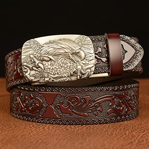 Men's Genuine Leather Ratchet Adjustable Belt 3D Eagle Sliding Buckle Vintage Leather Engraved Dress Casual Belt2