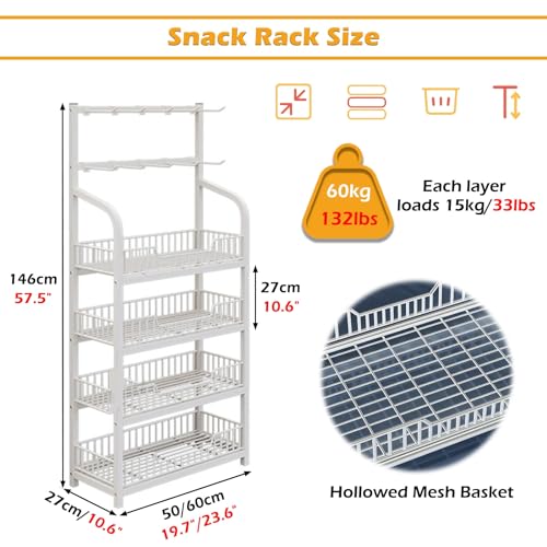 Support robuste à 4 niveaux de 50 cm pour ranger les chips et snacks sans désordre