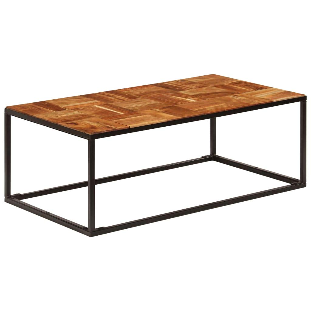 Couchtisch 110x60x40 cm Massivholz Akazie und Stahl, Wohnzimmertisch Beistelltisch Loungetisch mit Ablagefach, moderner Sofatisch im Industrial Design