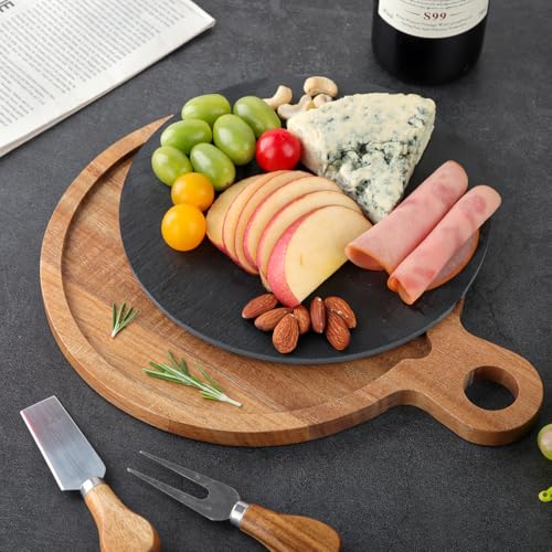 Tabla redonda de cortar de madera con pizarra negra desmontable miniatura 4