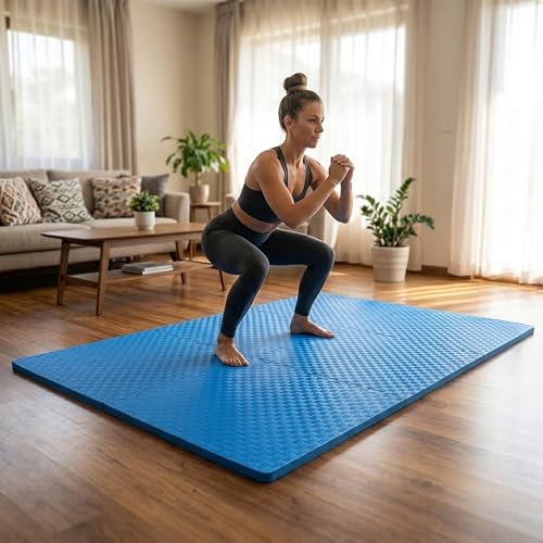 Image of BalanceFrom Puzzle Exercise Mat 1 inch Thick, EVA Interlocking Foam Floor | Tiles for Home Gym, Mat for Home Workout Equipment, Floor Padding for Kids, Blue, 24 in x 24 in x 1 in, 24 Sq Ft - 6 Tiles