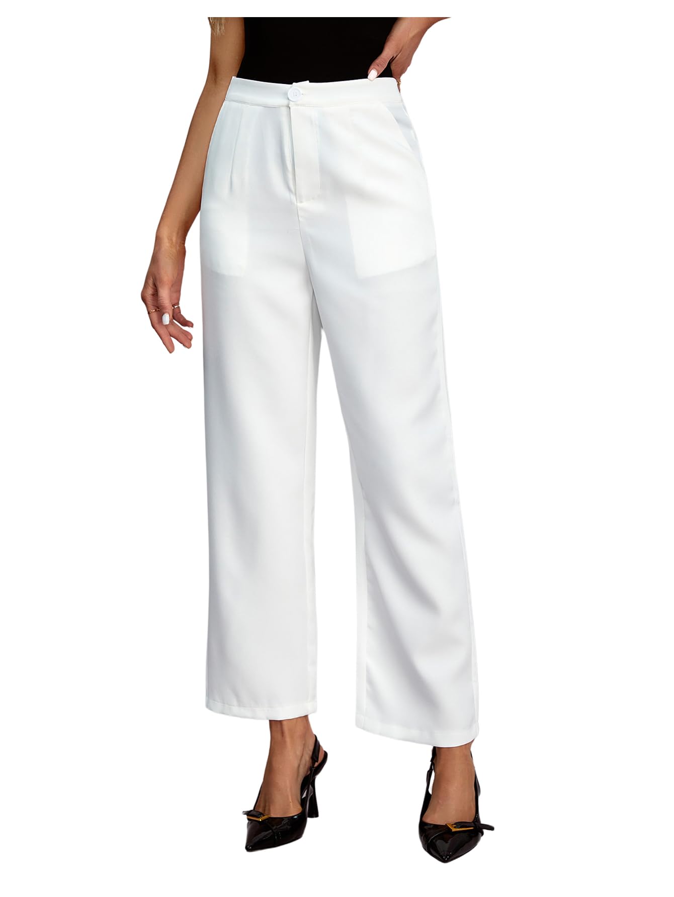 Womens Straight Leg Dress Pants High Waisted Work Office Trousers with Pockets