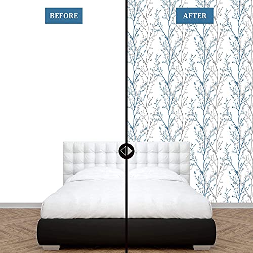 Wenmer Grey Blue Tree Branches Contact Paper 17.71” X 78.7” Tree Branches Wallpaper Branches Peel And Stick Contact Paper Self-Adhesive Removable Grey Blue Wallpaper For Bedroom Living Room Walls #TOP5