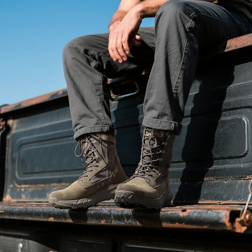 NORTIV 8 NORTIV 8 Men's Breathable Tactical Military Work Boots Side Zipper Leather Lightweight Hiking Motorcycle Combat Boots 8 Inches Peakforce,Size 8,Olive,SNMT242M