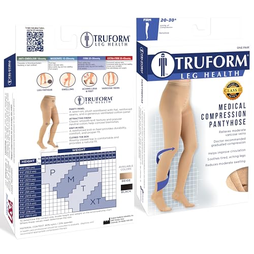 Image of Truform 20-30 mmHg Compression Pantyhose, Women's Hosiery Support Tights, Beige, Medium