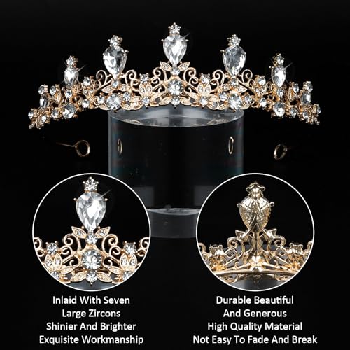 Image of CURASA Tiara And Crown For Women Gold Princess Crowns Rhinestone Fairy Metal Headband Crystal Tiaras For Wedding Bridal Birthday Party Prom Hair Accessories