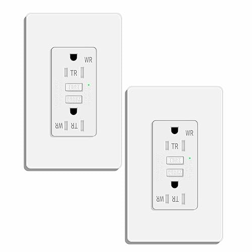 Miniatura 22 de Salida GFCI negra de 15 amperios, toma eléctrica KCMYTONER GFI, salida de receptáculo de falla de tierra resistente a la intemperie, 125 voltios,