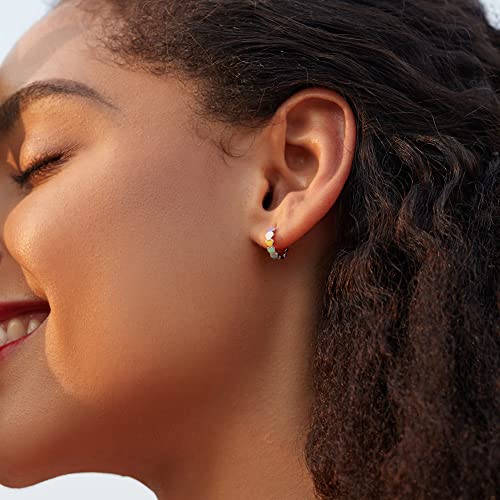 Rainbow Colorful Heart Hoop Earrings For Women - Voroco 925 Sterling Silver Loop Earrings For Girls,14K Gold Plated Hypoallergenic Fashion Earrings,Clip On Earrings,Fashion Jewelry For Teen Girls #TOP6