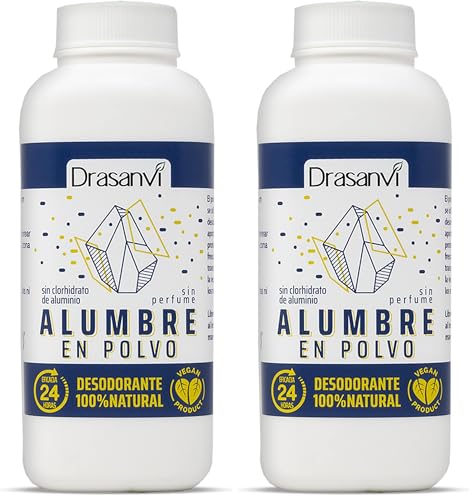 DRASANVI ALUMBRE EN POLVO | Desodorante 100% Natural | Sin clorhidrato de aluminio | Sin perfume | Eficacia 24 h | 100g (Paquete de 2)