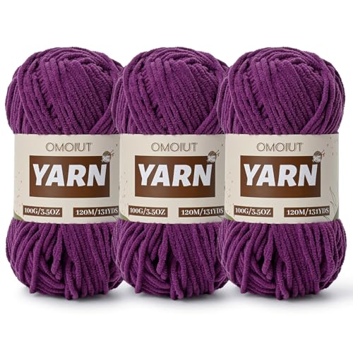 Image of 3 Packs Plush Chenille Chunky Crochet Yarn - Baby Yarn for Crocheting Soft - Velvet Yarns Knitting for Blankets Crafts - Fluffy Amigurumi Yarns 300g / 393yd (3 Dark Purple)