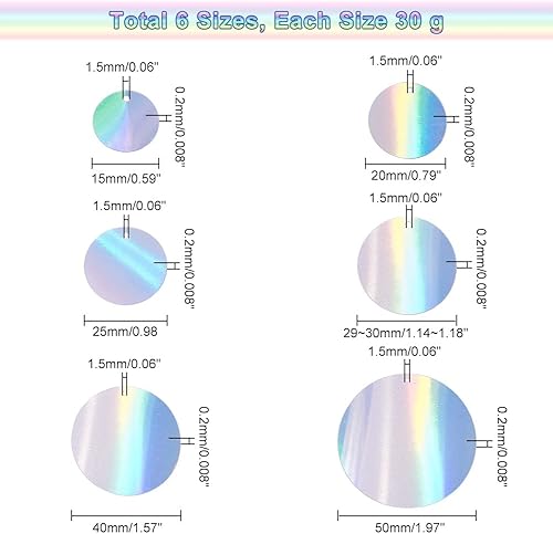 Miniatura 6 de PH PandaHall Lentejuelas sueltas de 6.35 oz, 6 estilos planos, redondos, grandes, lentejuelas iridiscentes, de plástico de PVC, para adornos,