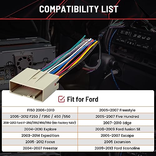 RED WOLF Car Stereo Wiring Harness Compatible with Ford 2003-Up F150 Focus Explorer Lincoln MKX, for 2006-2008 Hyundai Sonata Install Aftermarket Radio CD Player Receiver Cable Wire Connector Plug - Image 3