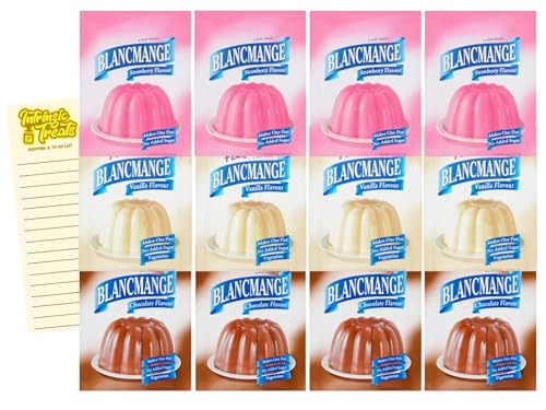 Dessert Bundle with Pearce Duffs Blancmange Strawberry Vanilla and Chocolate Blancmange with Intrinsic Treats Shopping List Card (4 of Each Flavour - Total of 12 Sachets)