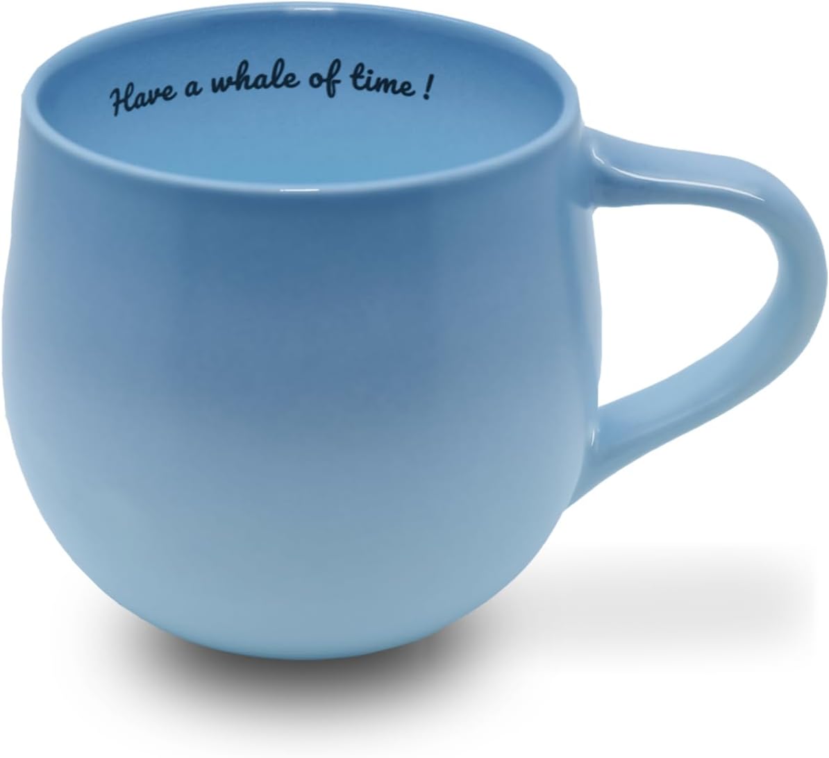 Whale Ceramic Coffee Mug, 12/13oz – Blue Gradient Glaze Pottery Cup with Hidden Rim Message & Surprise Bottom Art, Quote “Have a Whale of Time”, Gift Boxed Cute Ocean Mug
