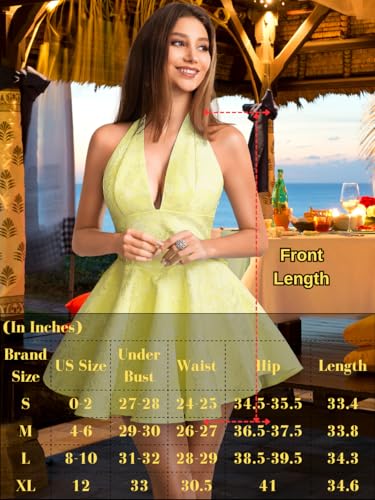 Image of ShawGobow Jacquard Corset Dress,Deep V Halter Mini Dresses with Bow Back,Sexy Birthday Outfits Women Homecoming Prom Formal