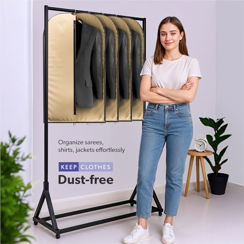 Image of Kuber Industries 24 Pcs Non Woven Coat cover | Travel Dress Covers with Zip | Hanging CoatJacket Bag for Wardrobe | Blazer Bags for Saree, Shirt | Unisex Half Transparent Suit Covers | Brown