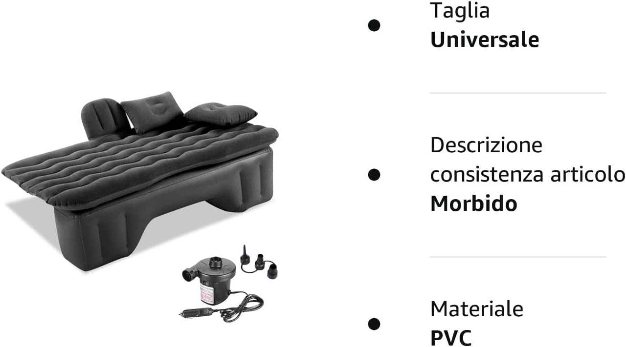 SQUADO Letto Gonfiabile per Auto, Materasso Posteriore Pieghevole con Pompa, per Riposo, Sonno, Viaggio in Campeggio