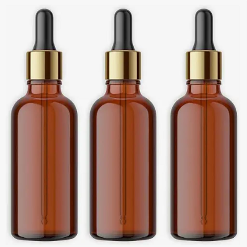 SheenBiz 50 ml Amber Glass Bottle (Pack of 3) with Glass Dropper, Gold Sleeve and Silicon Black Teat| Refillable| Leak-Proof-image-27