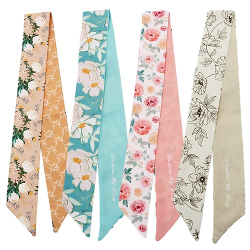 QTMY 4 Pack Purse Scarf for Bags Silk Head Scarf for Hair Handbag Women Scarfs Band Hair Neck Scarves Fashion Gifts,108-1