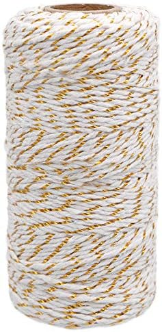 jijAcraft 100M Glitter Christmas String, 2MM Durable Gold and White Twine Cotton Thread for Christmas Decorations Crafts Gift Wrapping
