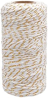 jijAcraft 100M Glitter Christmas String, 2MM Durable Gold and White Twine Cotton Thread for Christmas Decorations Crafts Gift Wrapping