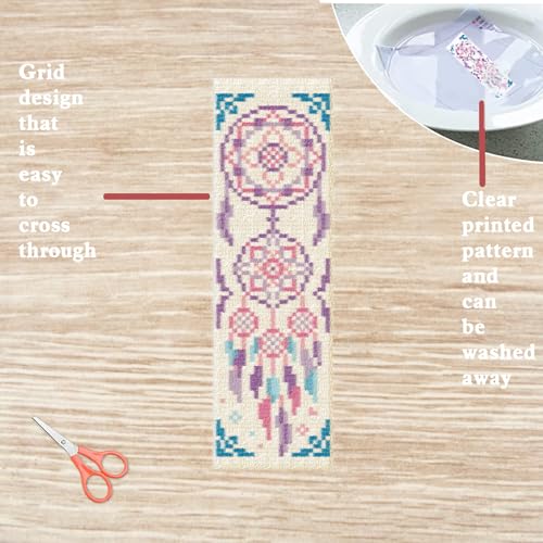 Image of FREEBLOSS 6 Set Cross Stitch Bookmark Kits Dreamcatcher Pattern Stamped Embroidery Kit Stitch Bookmarks DIY Book Marks Printed Cross Stitch Kits with Instructions for Beginners Adults 8''x2.4''