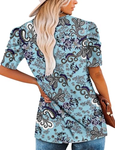 KISSMODA Tops for Womens Summer Cute Short Sleeve Shirts Trendy Notched Neck Blouses Casual Loose Pleated Tunics S-3Xl