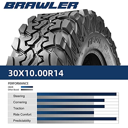 Image of Set of 2 OBOR Brawler UTV Tires 30x10R14, 10 Ply Front /Rear Radial Tires for UTV SxS Side by Side Professional(Tubeless, 2 Pack)