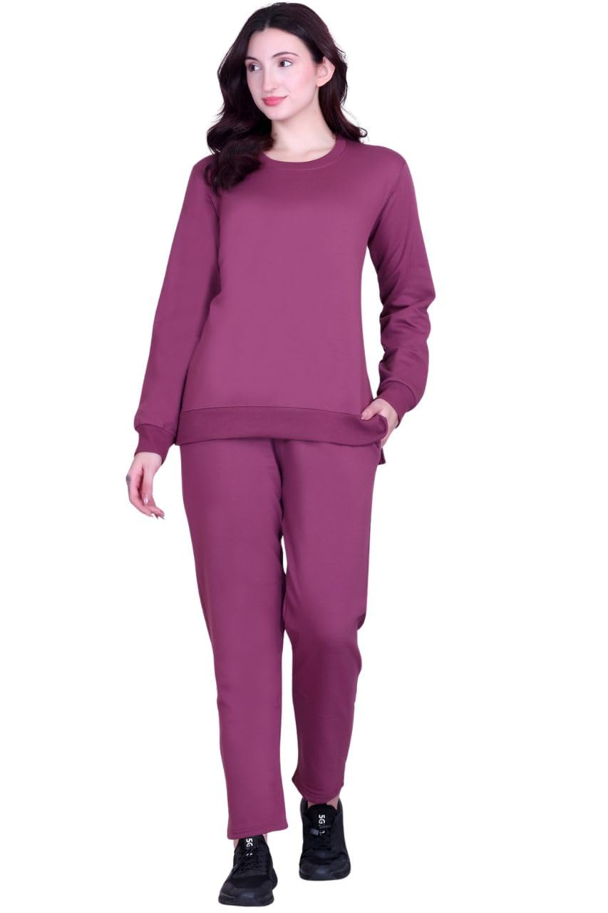 cupid Women Cotton Fleece Co Ord Set Winter Wear, Full Sleeve Round Neck Sweatshirt with Straight Fit Track Pants_L to 5XL-picture-30
