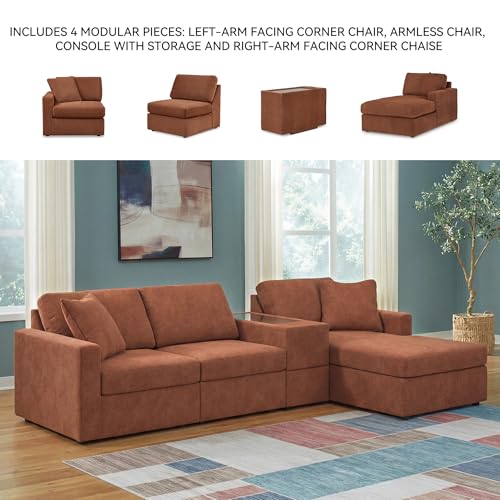 Image of Signature Design by Ashley Modular Sofa Sectional with Chaise, Spice Orange