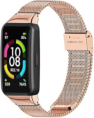 3Chome Metal Strap for Honor Band 6 Smart Wristband, Stainless Steel Bands for Huawei Band 6 Wrist Watch Replacement Bracelet (Rose Gold), 156mm-226mm