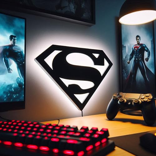 Image of AD INFINITUM Batman LED Wall Lamp, Comic Lover, Bat Cave, Night Lamp, for Gift, Kids Room, Gaming Setup, Gaming Room, Man Cave (Superman)