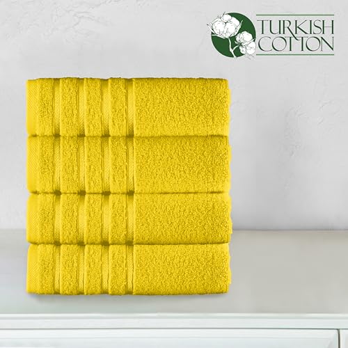 Image of Elegant Comfort 100% Turkish Cotton 4 Lines Viscose Stripe Luxury 4 Pack Hand Towel Set - Ultra Absorbent and Soft 16 x 28 Inch Premium Hotel Spa Quality Towels for Everyday Bath Use, Yellow