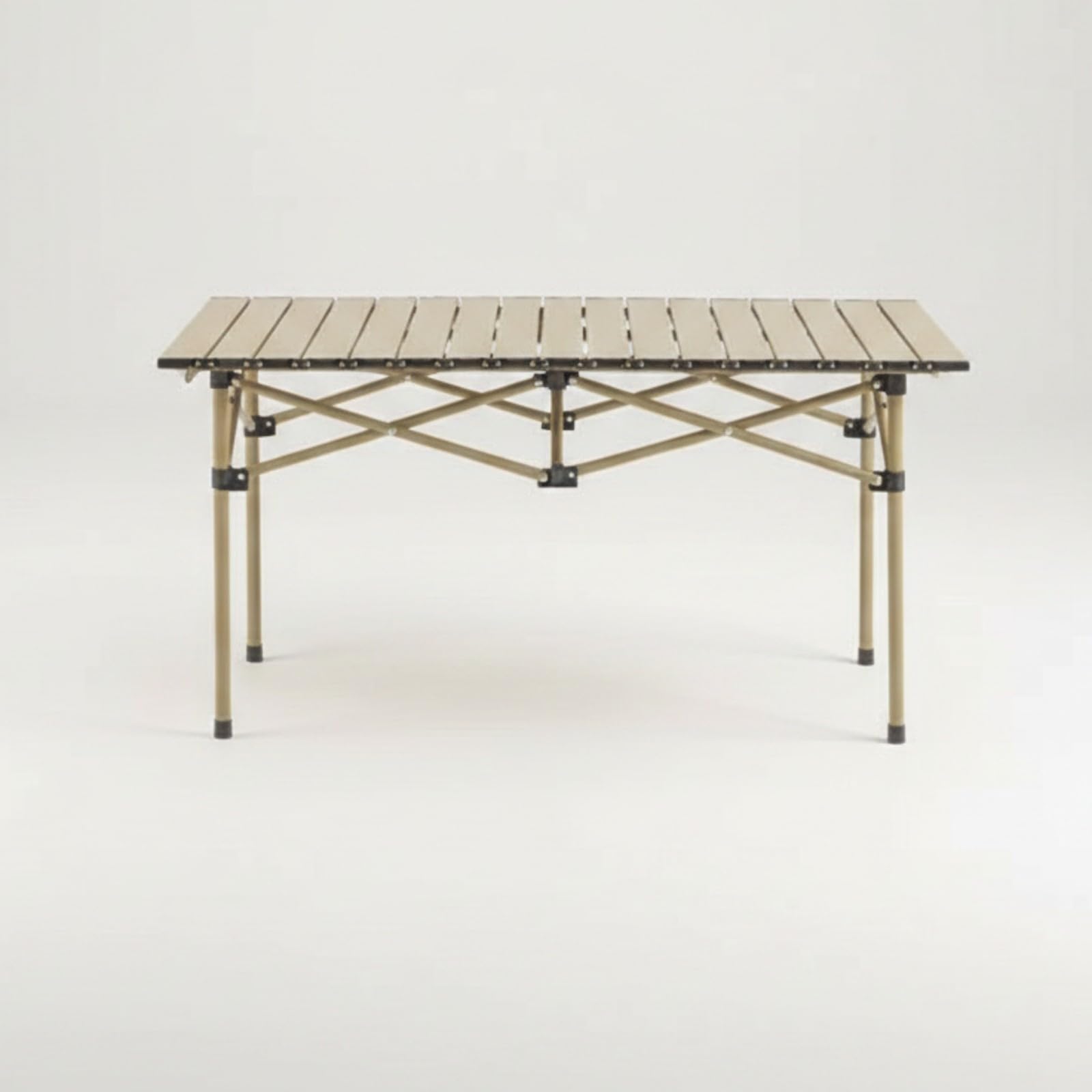 Mesa Plegable Acero con Estructura en X y Tablero Ranurado para Montaje Rapido y Almacenamiento Facil para Camping Barbacoa Playa Acuado para Cenas Exteriores scanso Familiar Picnic, Beige