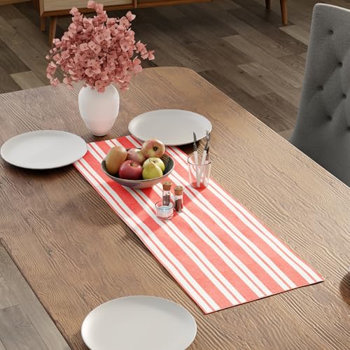 Image of Encasa XO Cotton Table Runner for 4 Seater | Size 13x36 in | Franca Orange Stripes - Machine Washable & Durable