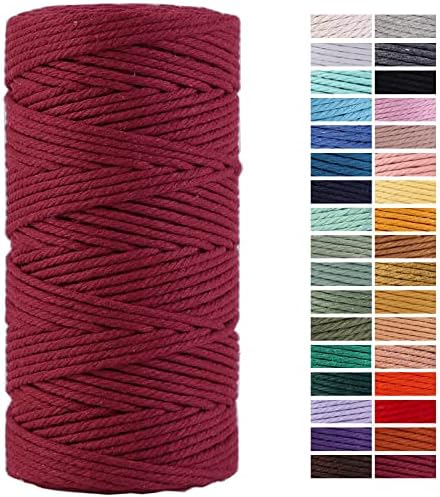 ZXCDINO Wine Red Macrame Cord 3mm x 109Yards, Colored Cotton Rope Colorful Cotton Craft Cord Twine for Wall Hanging Plant Hanger Crafts Knitting Decorative Projects
