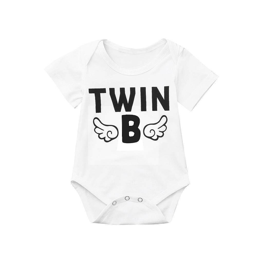 DDCC Twins Newborn Short-Sleeved Leotard Print Casual Jumpsuit 1PC Piece Of Clothing For Boys & Girls Comfortable Baby Essential New Parents (white, 80cm)