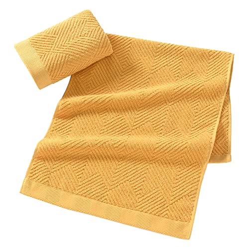 sense gnosis Yellow Hand Towels Set of 2 Striped Weave 100% Terry Cotton Towel Super Soft Highly Absorbent Face Towel for Bathroom 13" X 29" - Image 3