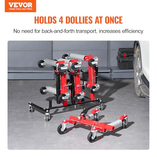 Image of VEVOR Car Dolly Rack, Storage Rack with 360 Rotatable Wheels, Hydraulic Ratchet Trolley Jack Stand Organizer, Jack Stands Holder Storage Rack, 4-Dolly Capacity, Compatible with Most Dollies