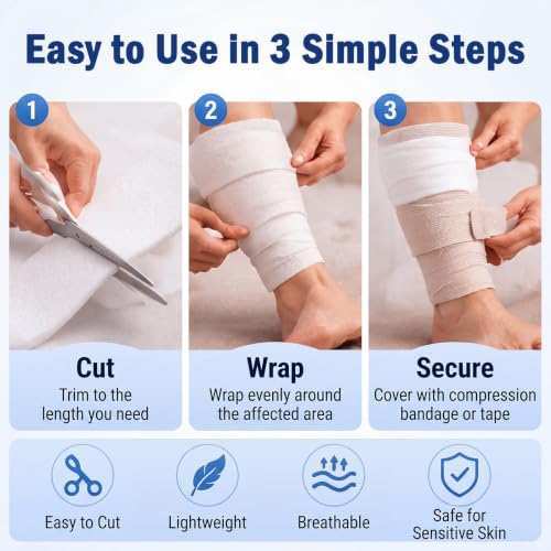 Image of 4 Rolls Foam Bandage Wrap Padding Bandage for Lymphedema Edema Compression, 54 inch x 6 inch x 1 /4 inch Open Cell Polyether Foam Medical Wrap for Wound Care Cast Padding Support Comfortable Cushioning
