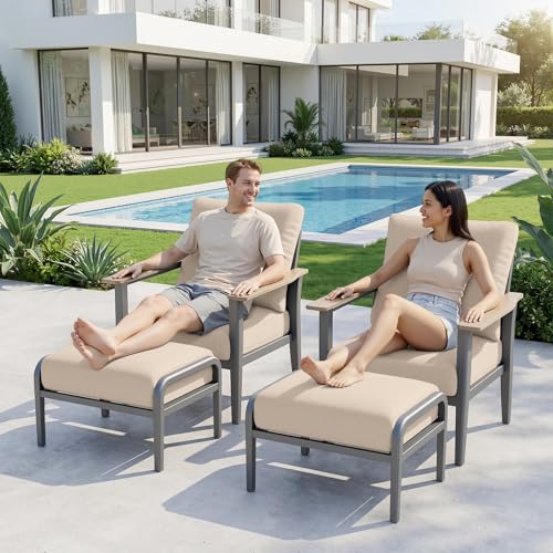 Aluminum Patio Chair Set with Ottomans 4-Piece