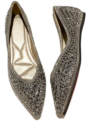 SAILING LU Women's Flats Shoes Sparkly Rhinestone Dressy Casual Slip ons Ballet Flats Floral Dress Shoes for Women Wedding Flats Comfortable
