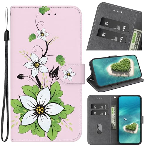 YKTO Cover per Huawei Y6 2018, Cover a Libro, Custodia in Pelle for Huawei Y6 2018 Flip Libro con Magnetica [Portafoglio] Custodia Silicone TPU Antiurto (verde e bianco morning glory)