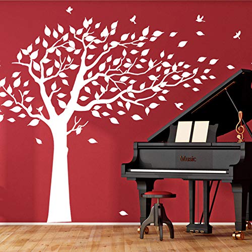 Large Cherry Blossom Tree Blowing in The Wind Tree Wall Decals Wall Sticker Vinyl Wall Art Kids Rooms Teen Girls Boys Wallpaper Wall Stickers Room Decor (White)
