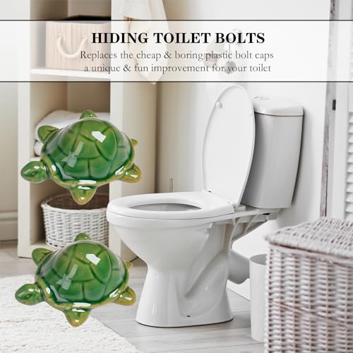 Image of ZUNON Toilet Bolt Caps, Decorative Toilet Bolt Covers, Ceramic Cute Frog Covers Toilet Bolts Bathroom Decor Easy Installation Set of 2 (2pcs Green Turtle)