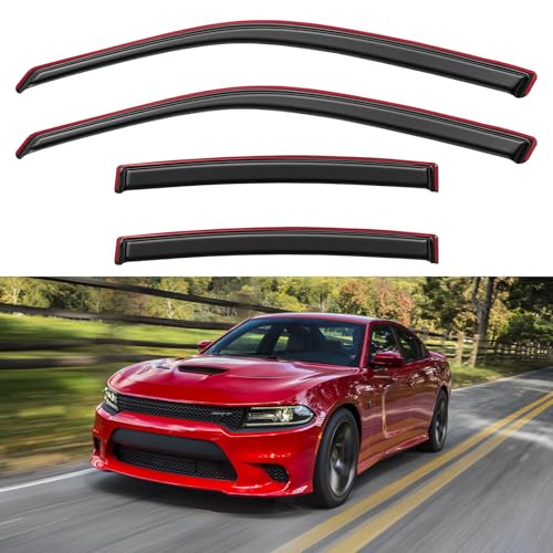 Image of in-Channel Window Visors Rain Guards for 2011-2023 Dodge Charger, Window Vent Wind Deflectors Visors Shades for 11-23 Charger (NOT Outside-Adhensive Style