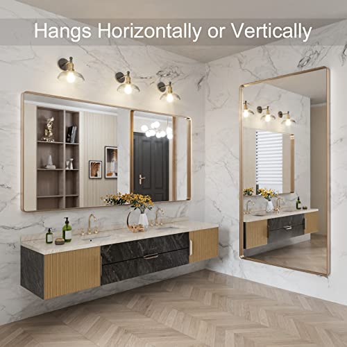 LOAAO 72”X36” Gold Bathroom Mirror, Rounded Rectangle Gold Frame Mirror, Brushed Gold Bathroom Vanity Mirror Wall-Mounted, Anti-Rust, Tempered Glass, Hangs Horizontally or Vertically